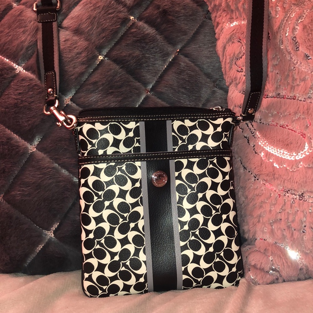 COACH black and white leather crossbody bag